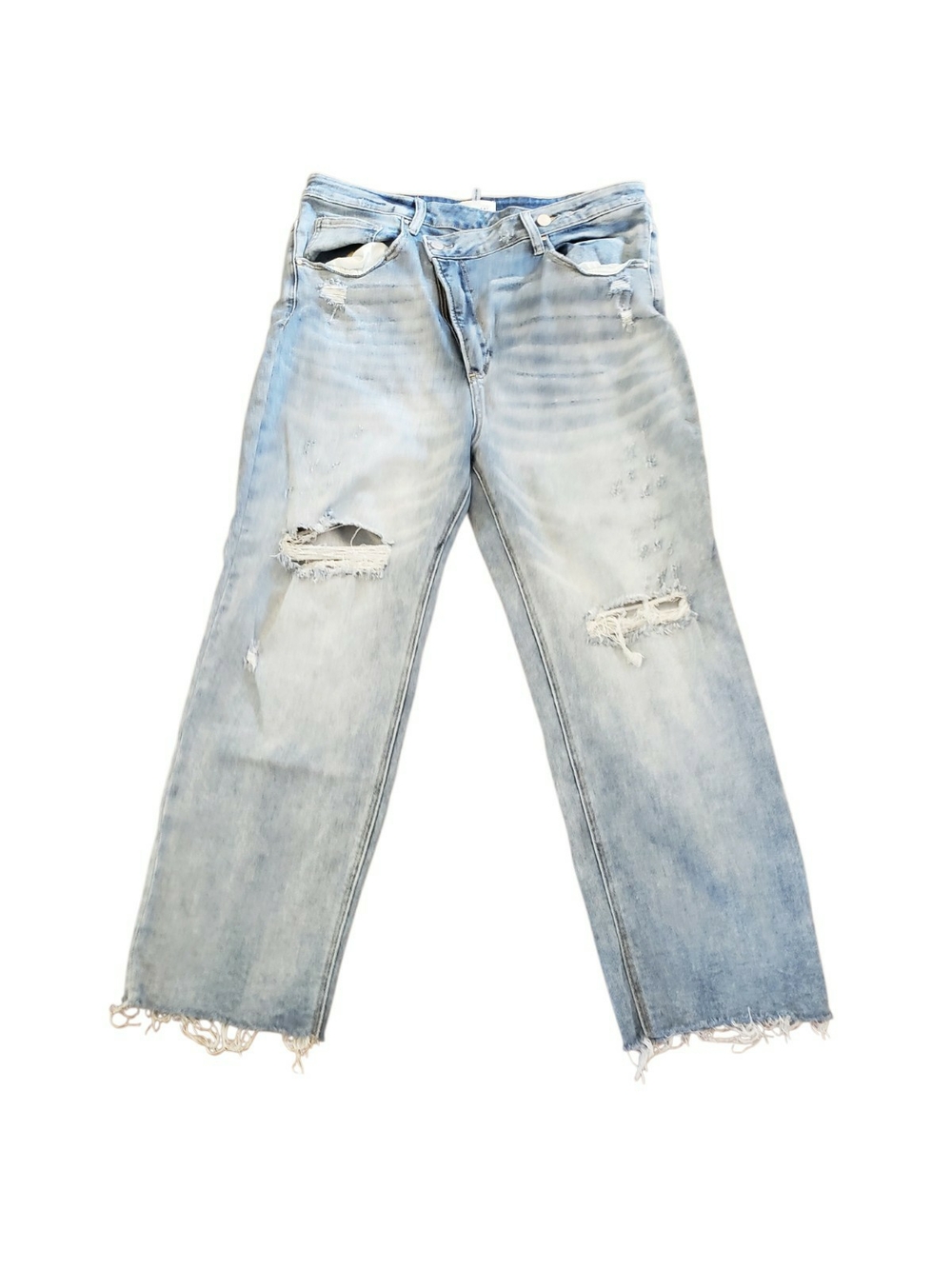 Washed Light Blue Distressed Straight-Leg Women's Jeans